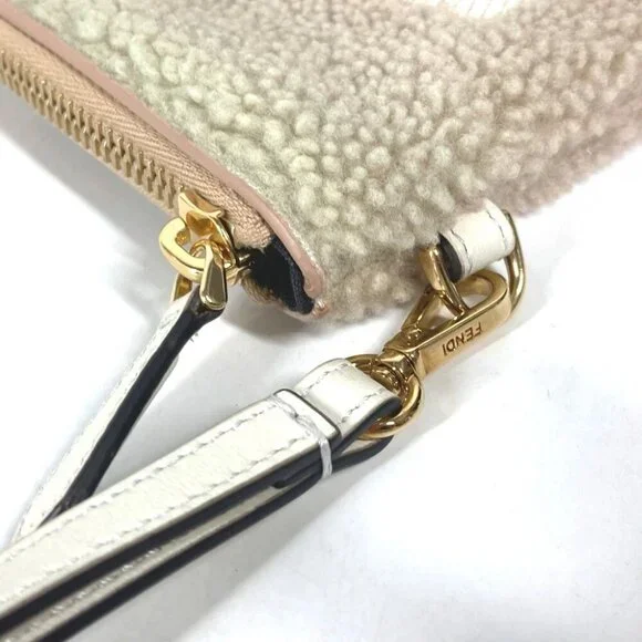 FENDI 8N0178 Mouton Logo bore Bag pouch with strap Clutch bag
